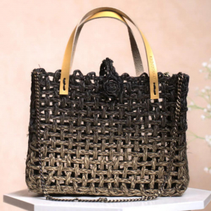 Handgefertigte Sabai Mesh Mini-Tasche, schwarz-gold klein