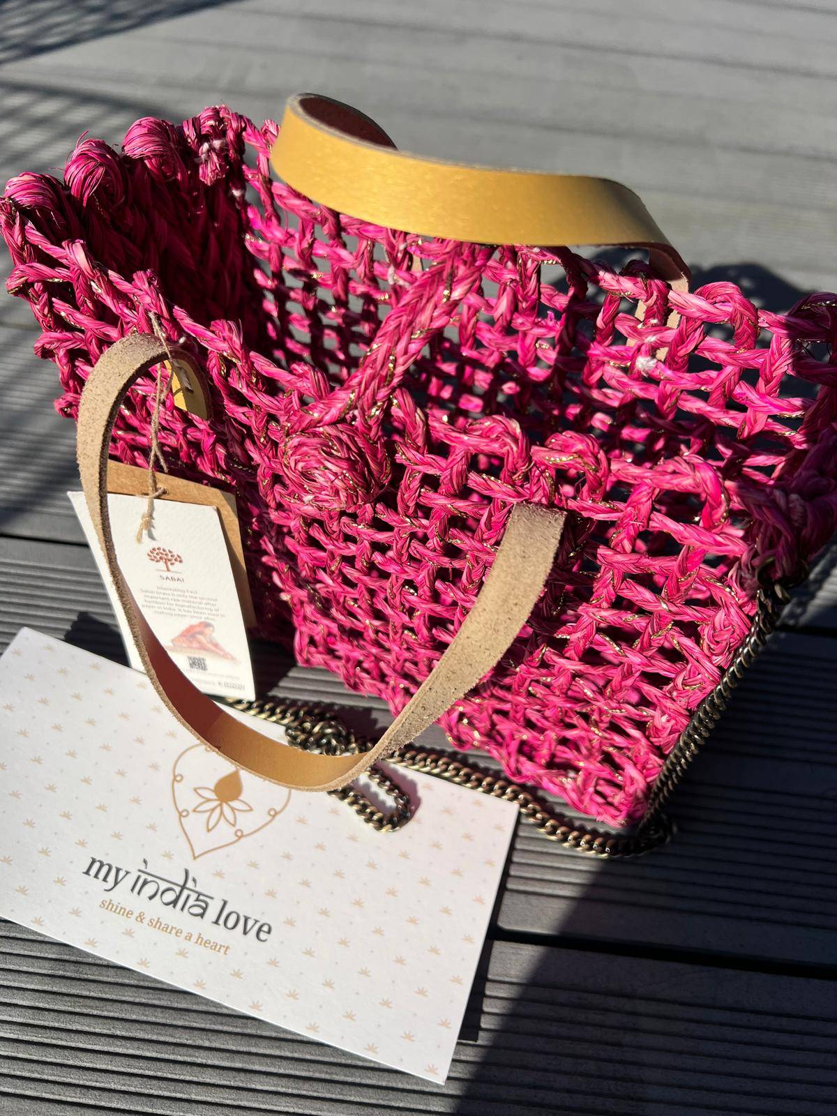 Handgefertigte Sabai Mesh Mini-Tasche, pink-gold 