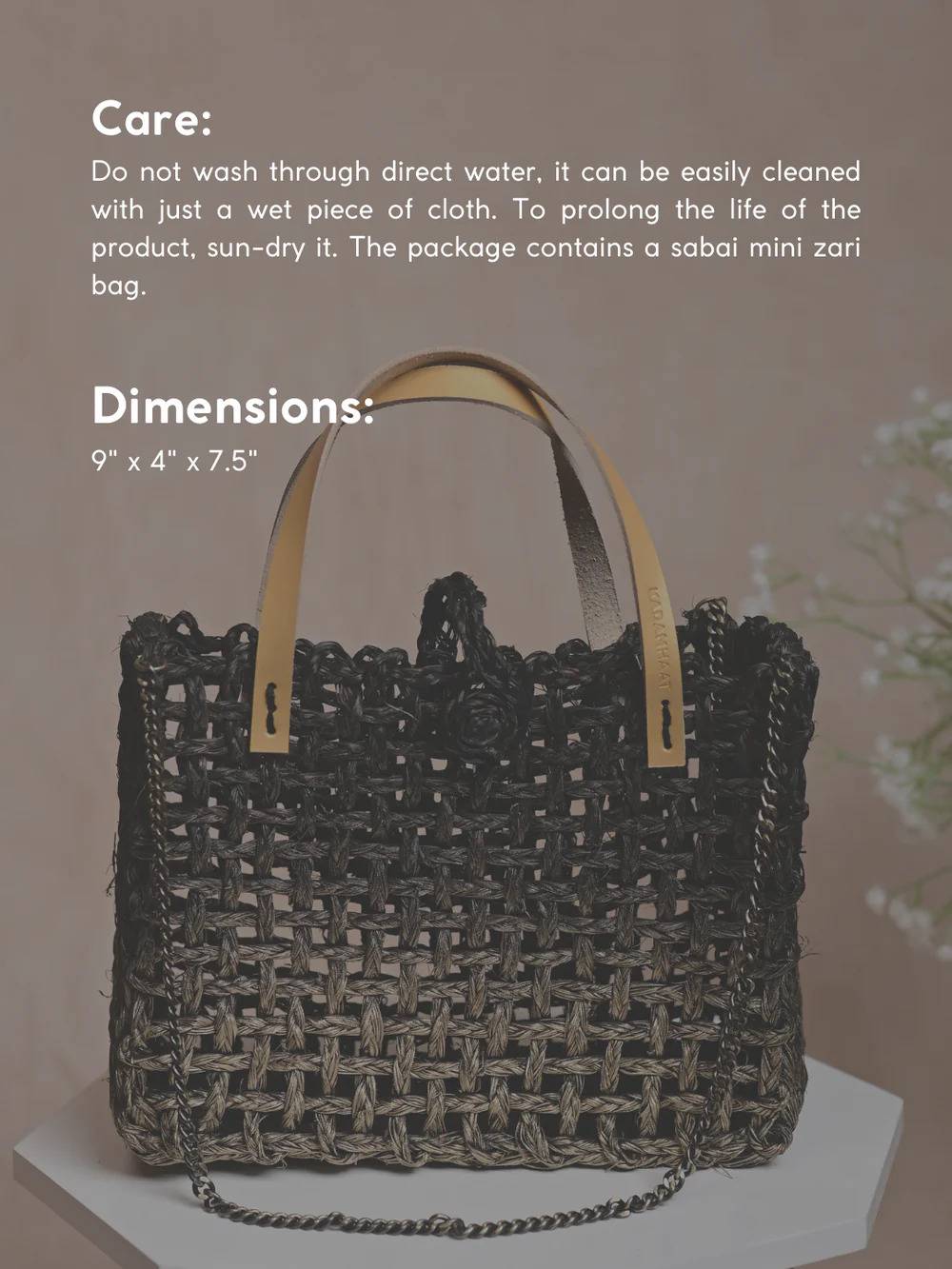 Handgefertigte Sabai Mesh Mini-Tasche, schwarz-gold