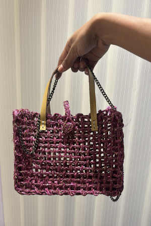 Handgefertigte Sabai Mesh Mini-Tasche, pink-gold 