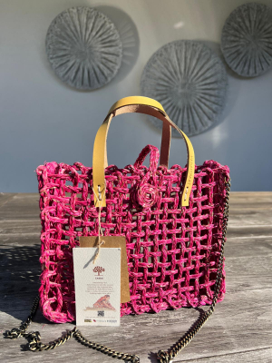Handgefertigte Sabai Mesh Mini-Tasche, pink-gold 