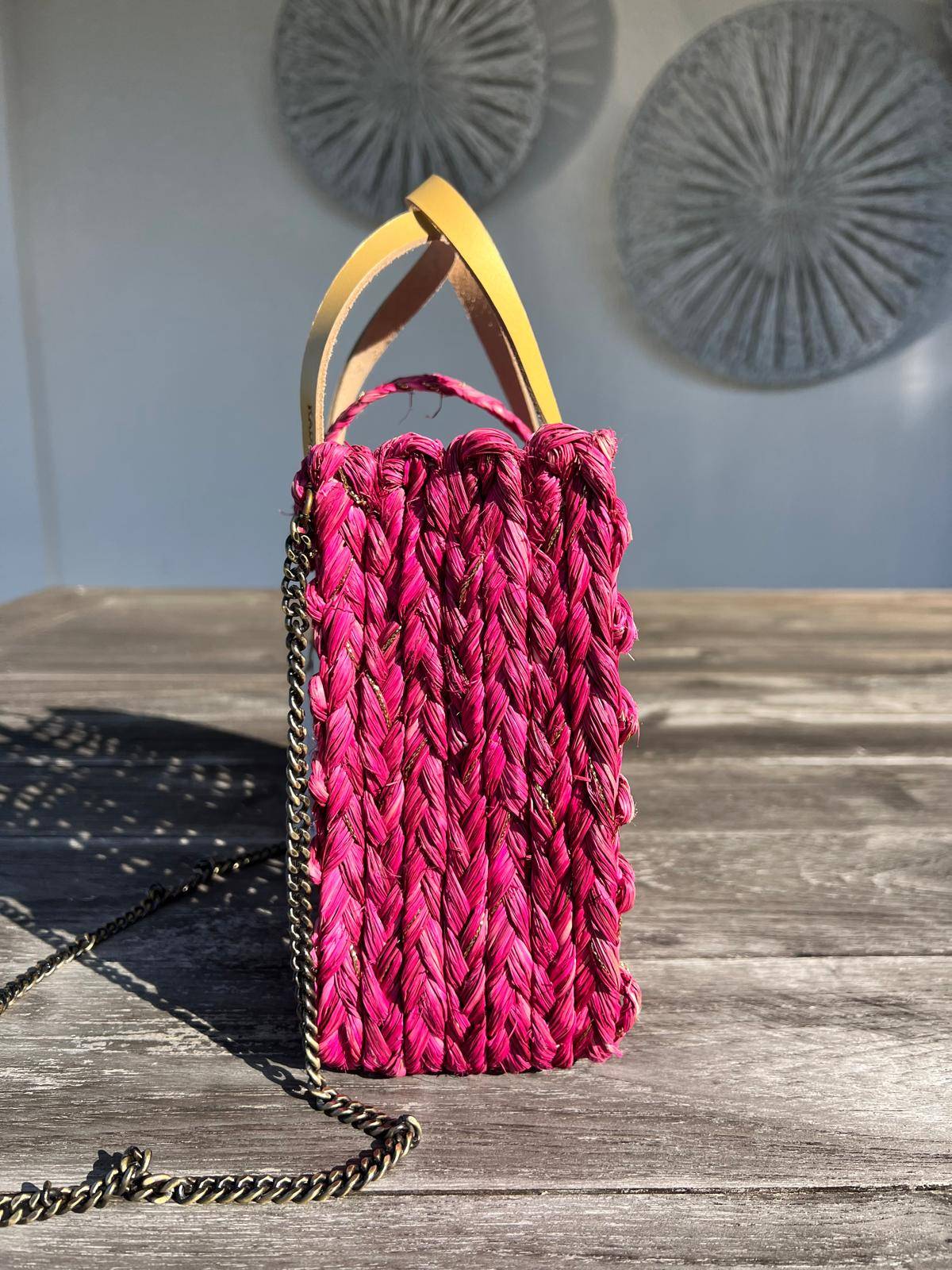 Handgefertigte Sabai Mesh Mini-Tasche, pink-gold 