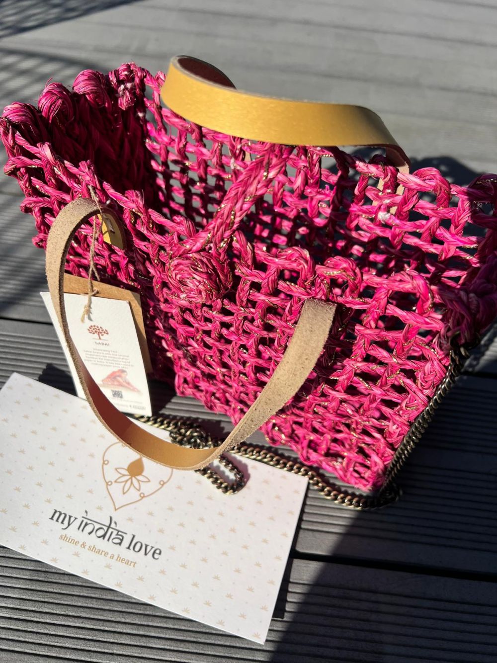 Handgefertigte Sabai Mesh Mini-Tasche, pink-gold 