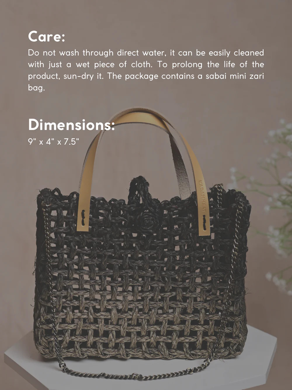 Handgefertigte Sabai Mesh Mini-Tasche, schwarz-gold