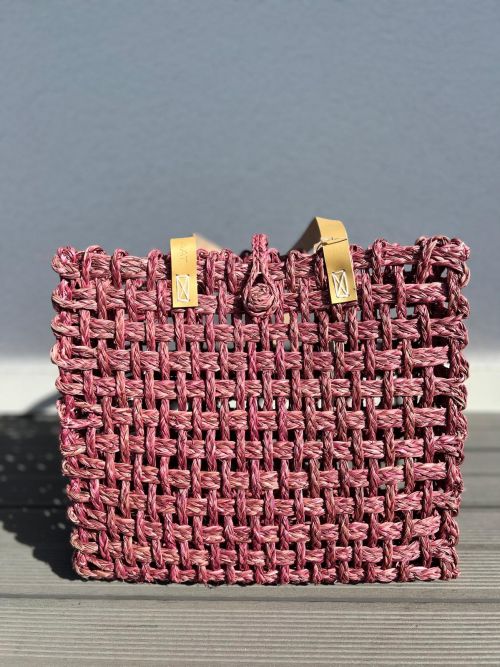 Handgefertigte Sabai Mesh Tasche, vintage berry