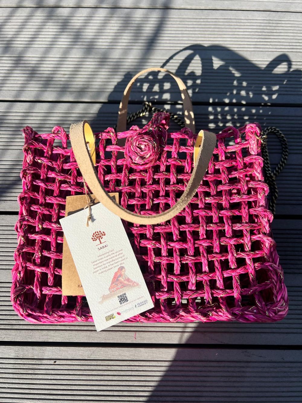 Handgefertigte Sabai Mesh Mini-Tasche, pink-gold 