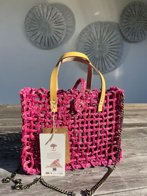 Handgefertigte Sabai Mesh Mini-Tasche, pink-gold 