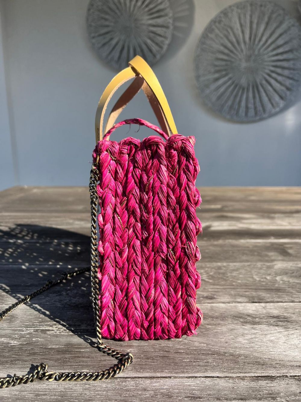 Handgefertigte Sabai Mesh Mini-Tasche, pink-gold 