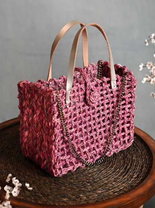 Handgefertigte Sabai Mesh Mini-Tasche, pink-silber